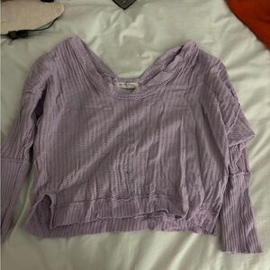 Free People Purple Asymmetrical Ribbed 3/4 Sleeve Blouse